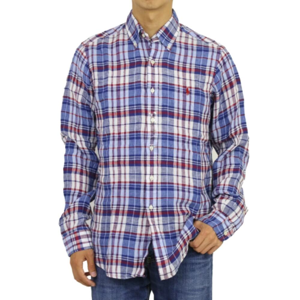 Polo Ralph Lauren Long Sleeve Classic Linen Button Down Shirt L Plaid Preppy